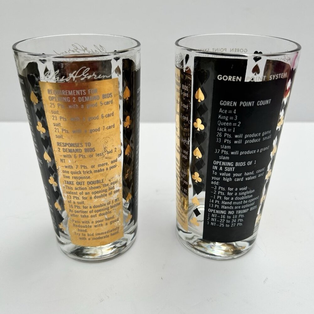 Vintage Bridge Goren Point System Gold Glazed Highball 5.5 Glasses Set of 2 MCM
